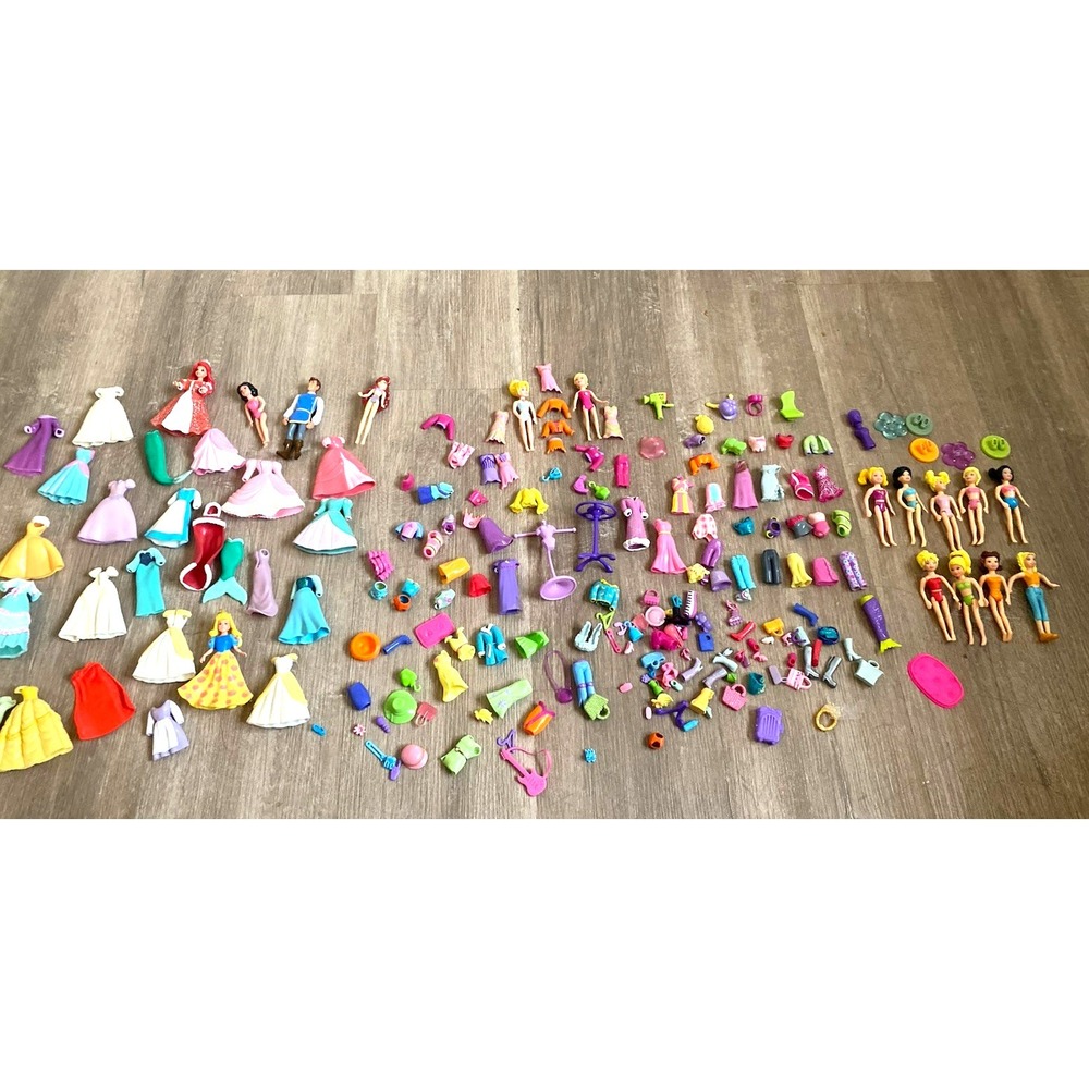Polly Pocket Y2K 2000s Doll Clothes Accessories Lot 125+ PC Disney Princess Rubb
